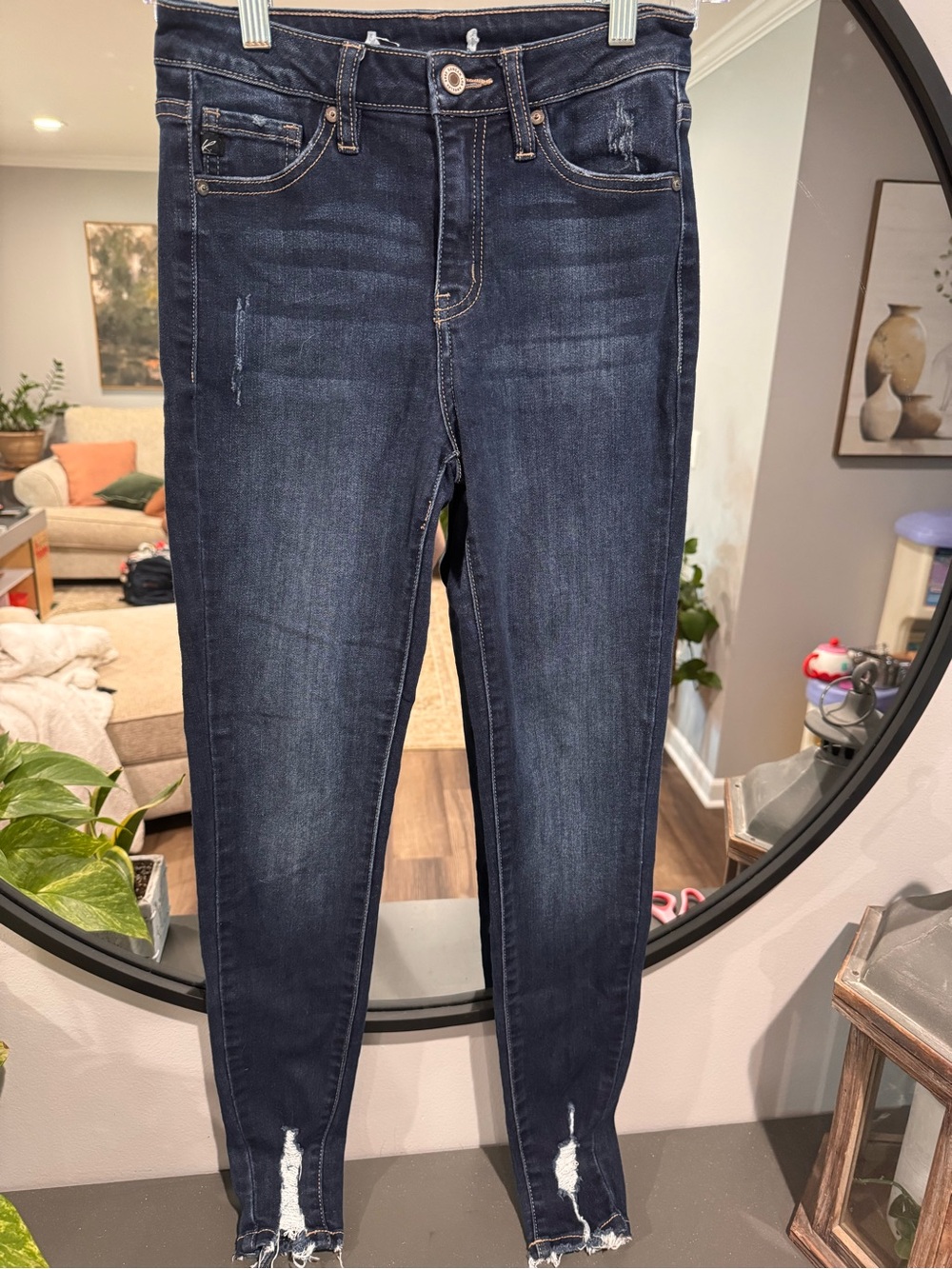 KanCan Dark Indigo Skinny Jeans with Raw Hem Detail